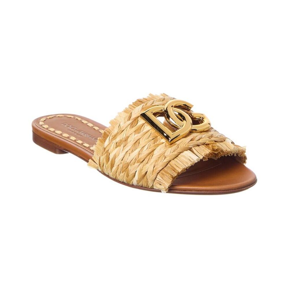 Dolce & Gabbana Dauphine Raffia Sandal, Beige